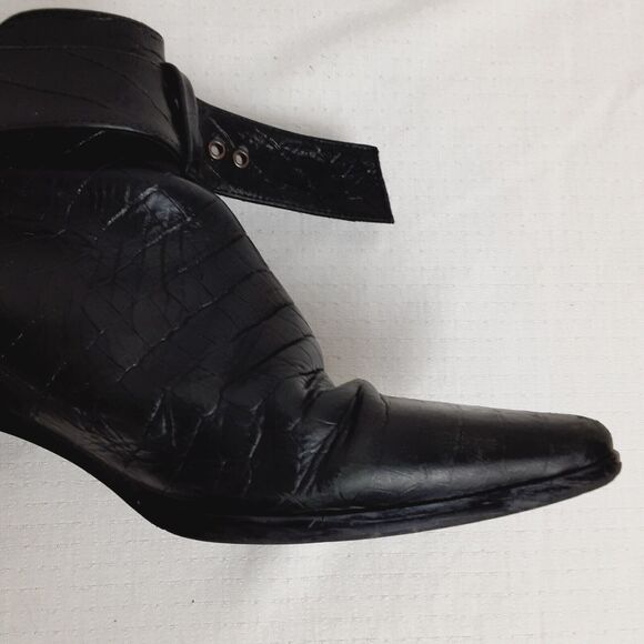 United Tokyo Womens Black Leather Boots with Buckle Animal Print Design - Picture 8 of 16